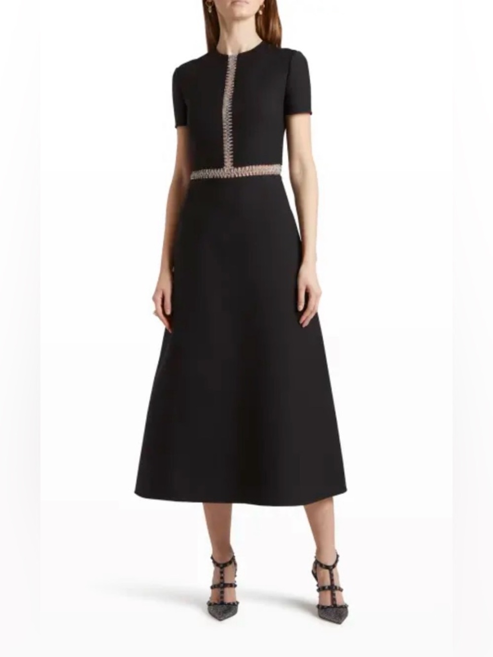 Valentino Garavani Metallic-Embroidered Crepe Couture Midi Dress